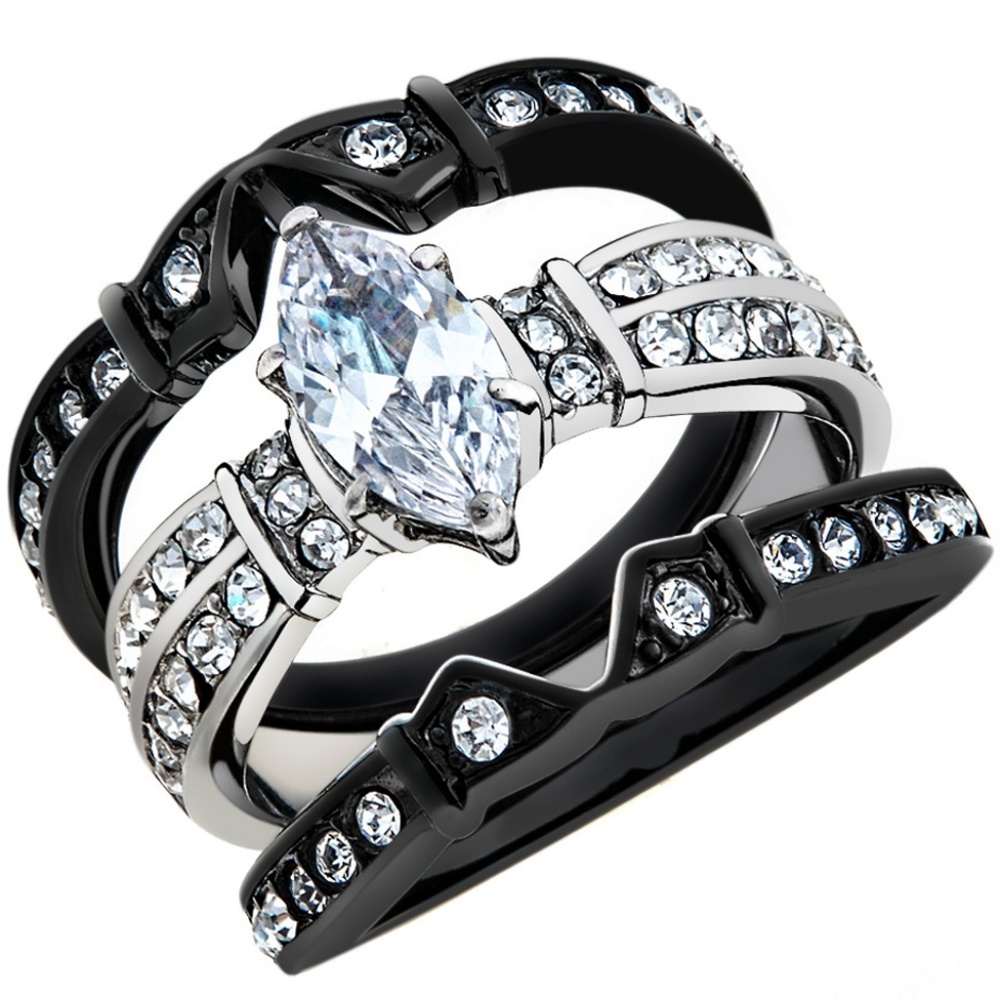 2.50 Ct Zirconia  Stainless Steel Wedding Ring Set